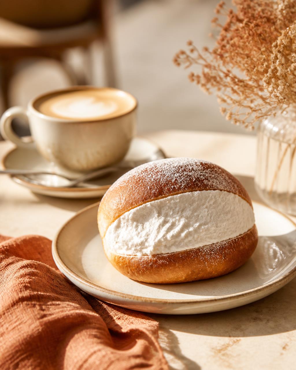 Maritozzo con panna e cappuccino